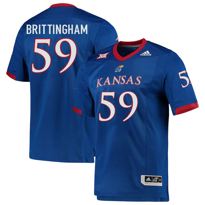 Men #59 Jaydon Brittingham Kansas Jayhawks College Football Jerseys Stitched Sale-Royal - Click Image to Close